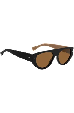 Black bio-acetate sunglasses with lasered-logo temples