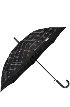 Black checked city umbrella with faux-leather handle