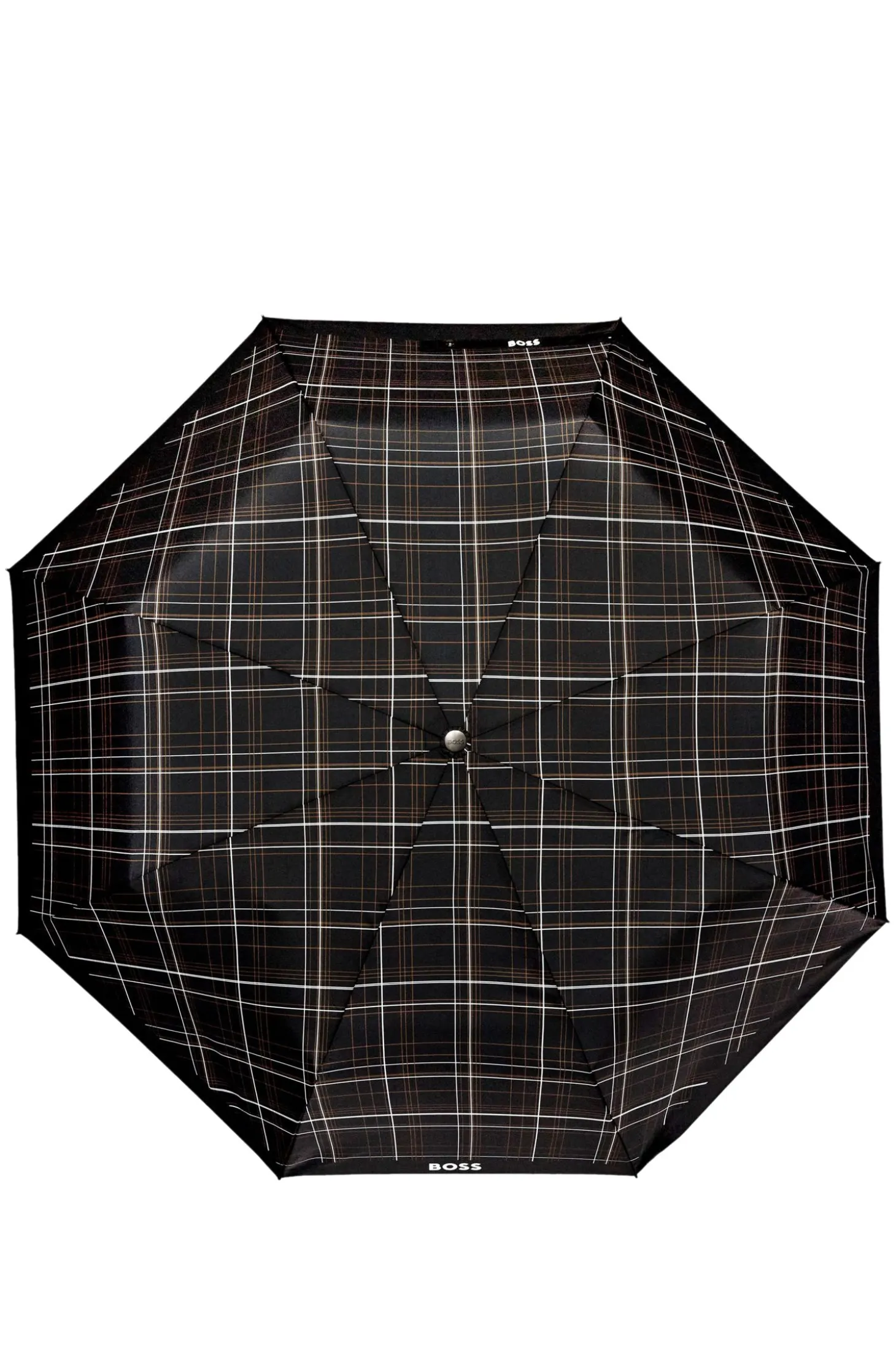 Black checked pocket umbrella with faux-leather handle