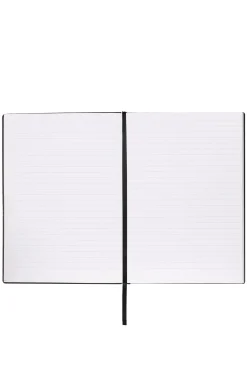 Black check-print A5 notebook with silver-foil logo