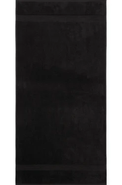 Black cotton bath towel with embroidered logo