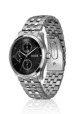 Black-dial watch with multi-link bracelet