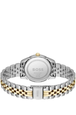 Black-dial watch with two-tone bracelet