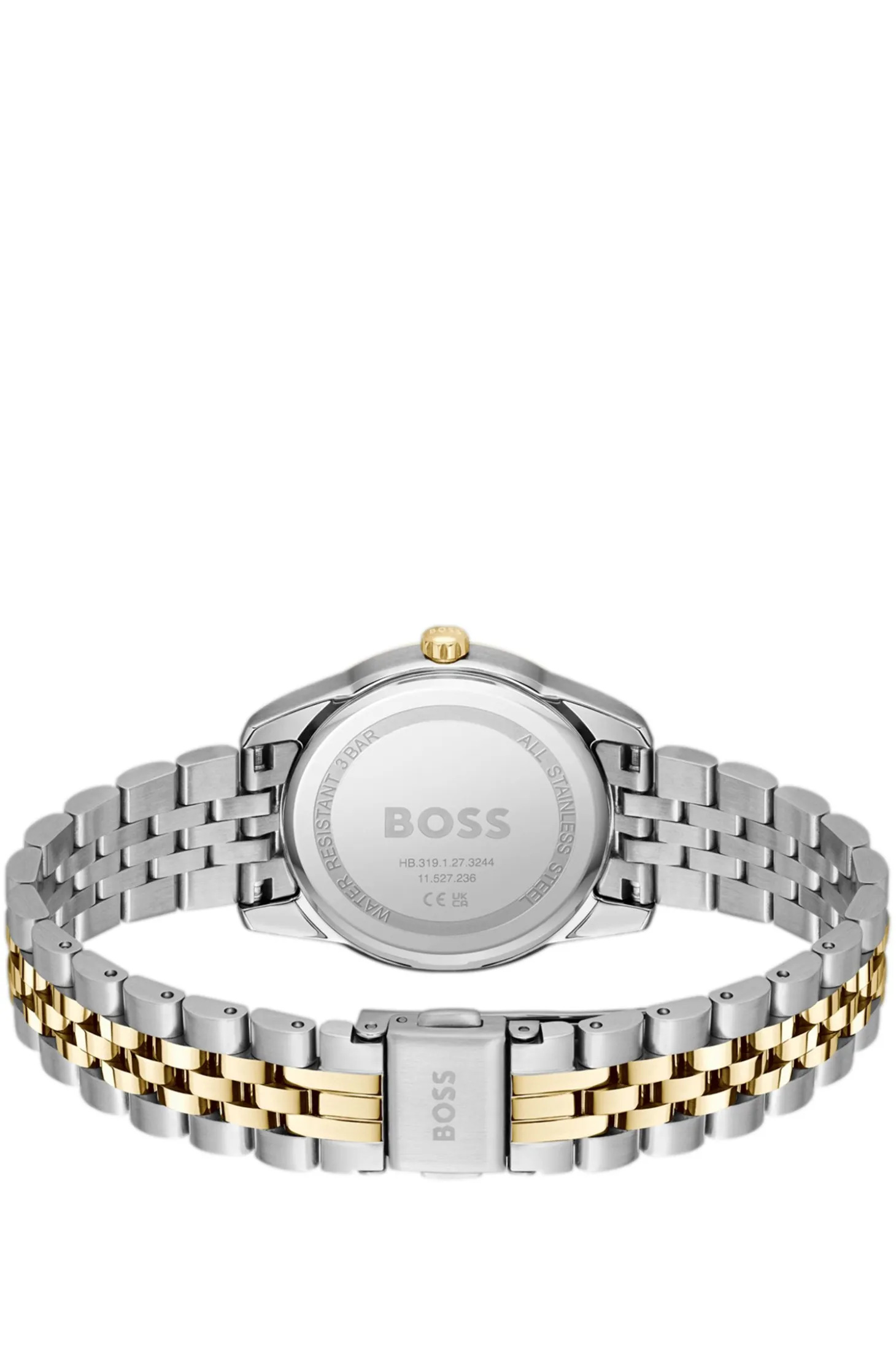 Black-dial watch with two-tone bracelet