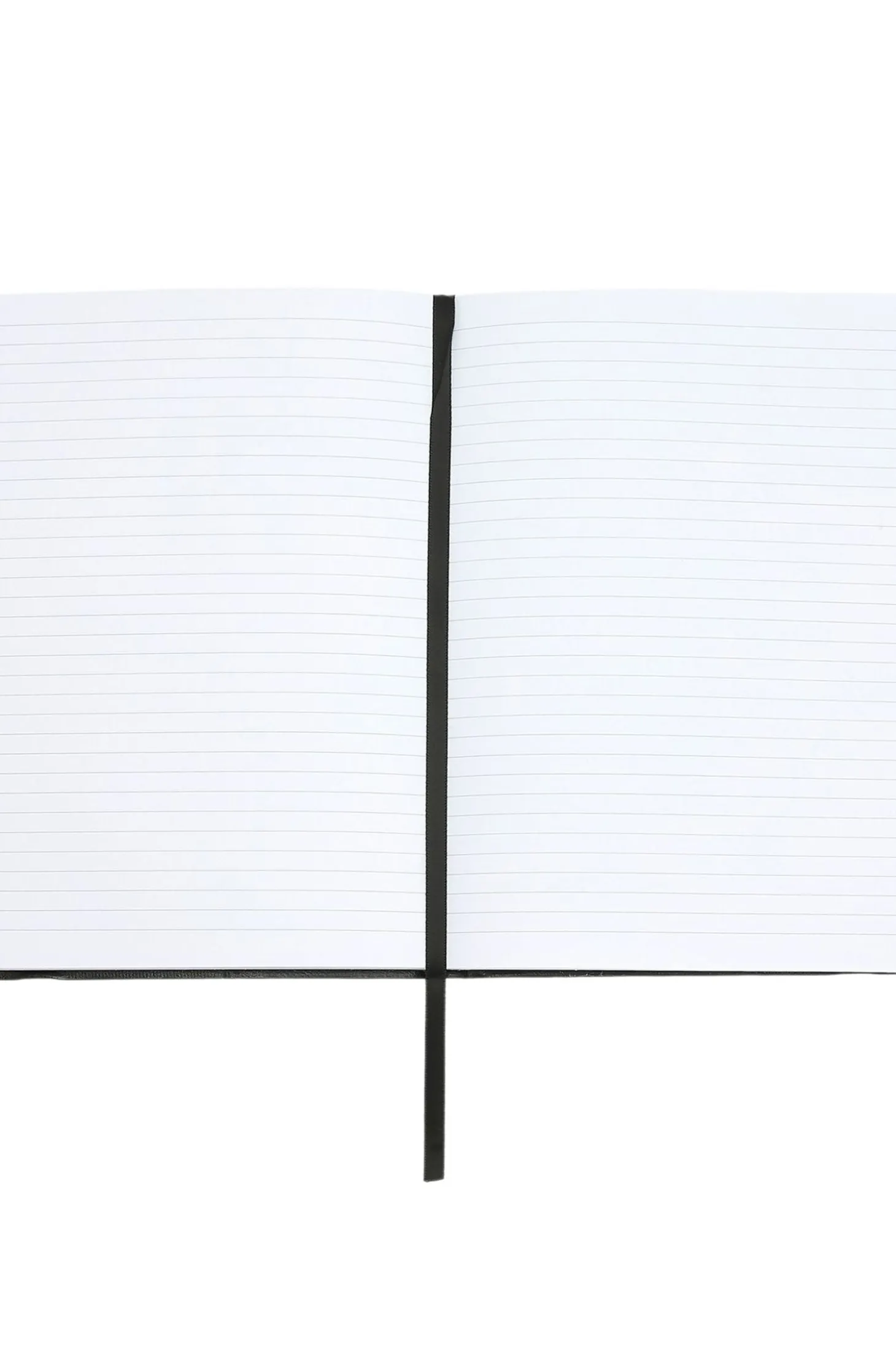 Black faux-leather A5 notebook with signature-stripe strap