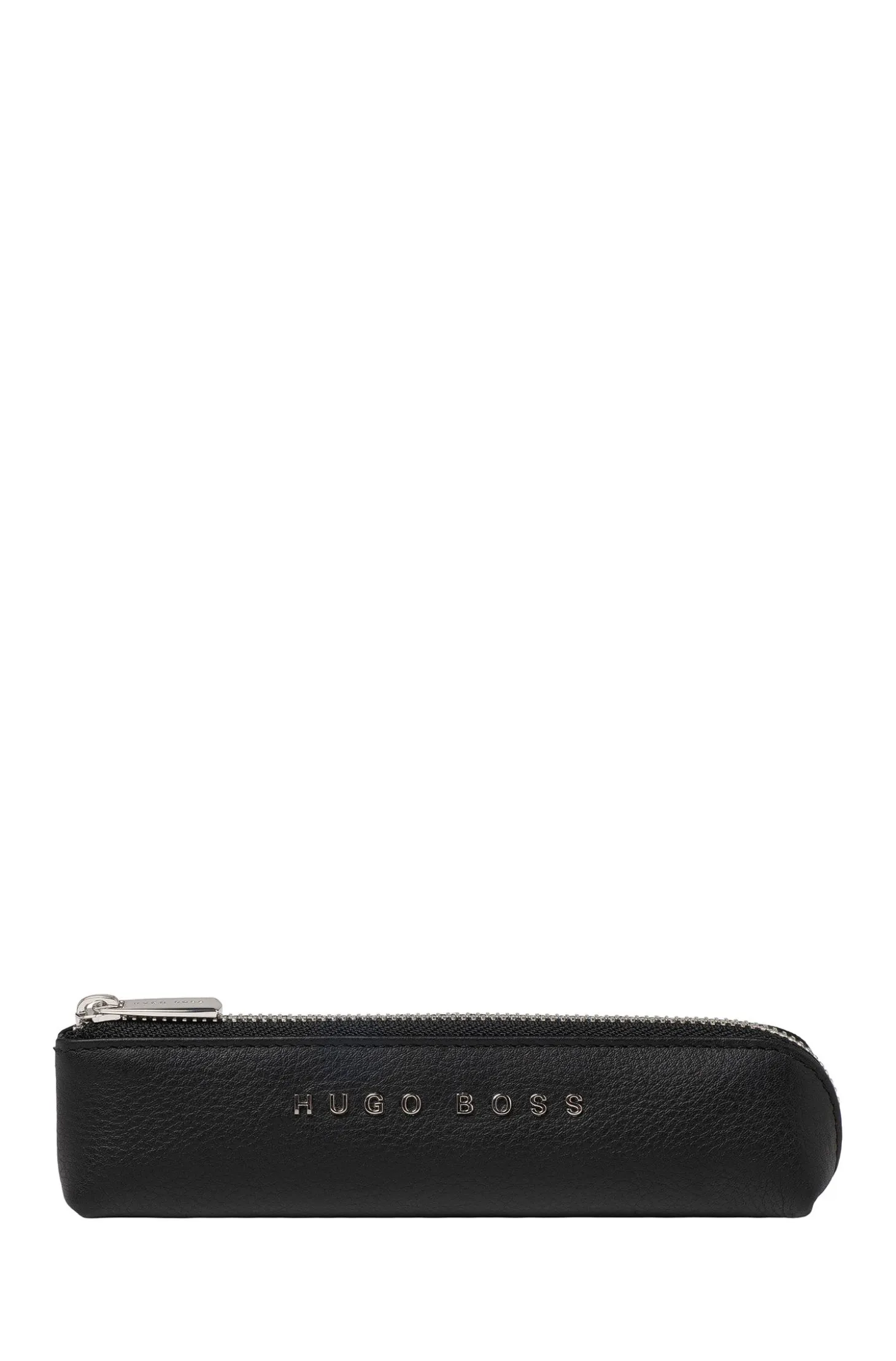 Black-grained-leather pen case with silver-tone logo