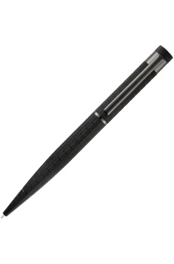Black grid-textured ballpoint pen with logo trim