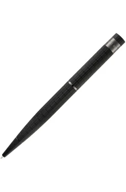 Black grid-textured ballpoint pen with logo trim
