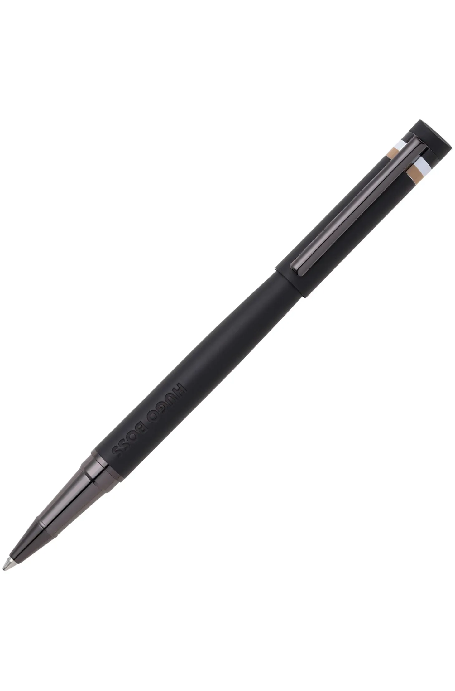 Black logo-detail rollerball pen with signature-stripe cap