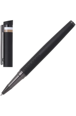 Black logo-detail rollerball pen with signature-stripe cap