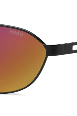Black-metal sunglasses with cut-out logo