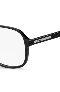 Black optical frames with logo plaque and double bridge