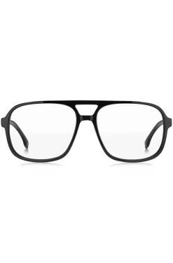 Black optical frames with logo plaque and double bridge