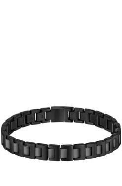 Black-plated link cuff with logo closure