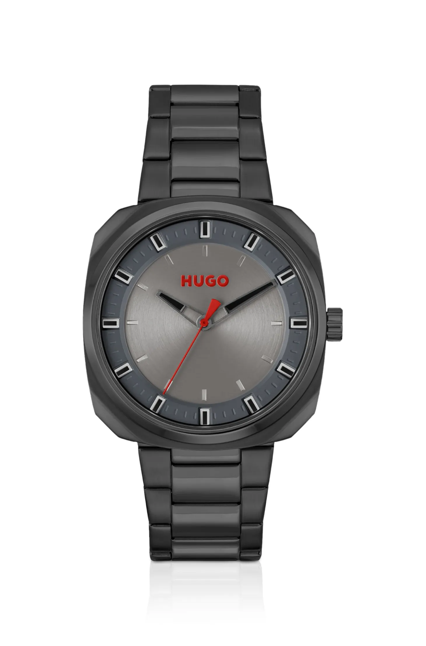 Black-plated watch with link bracelet