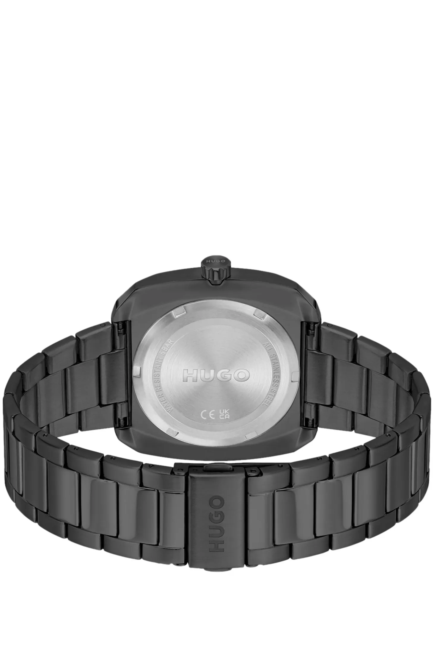Black-plated watch with link bracelet