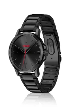 Black-plated watch with tonal steel bracelet