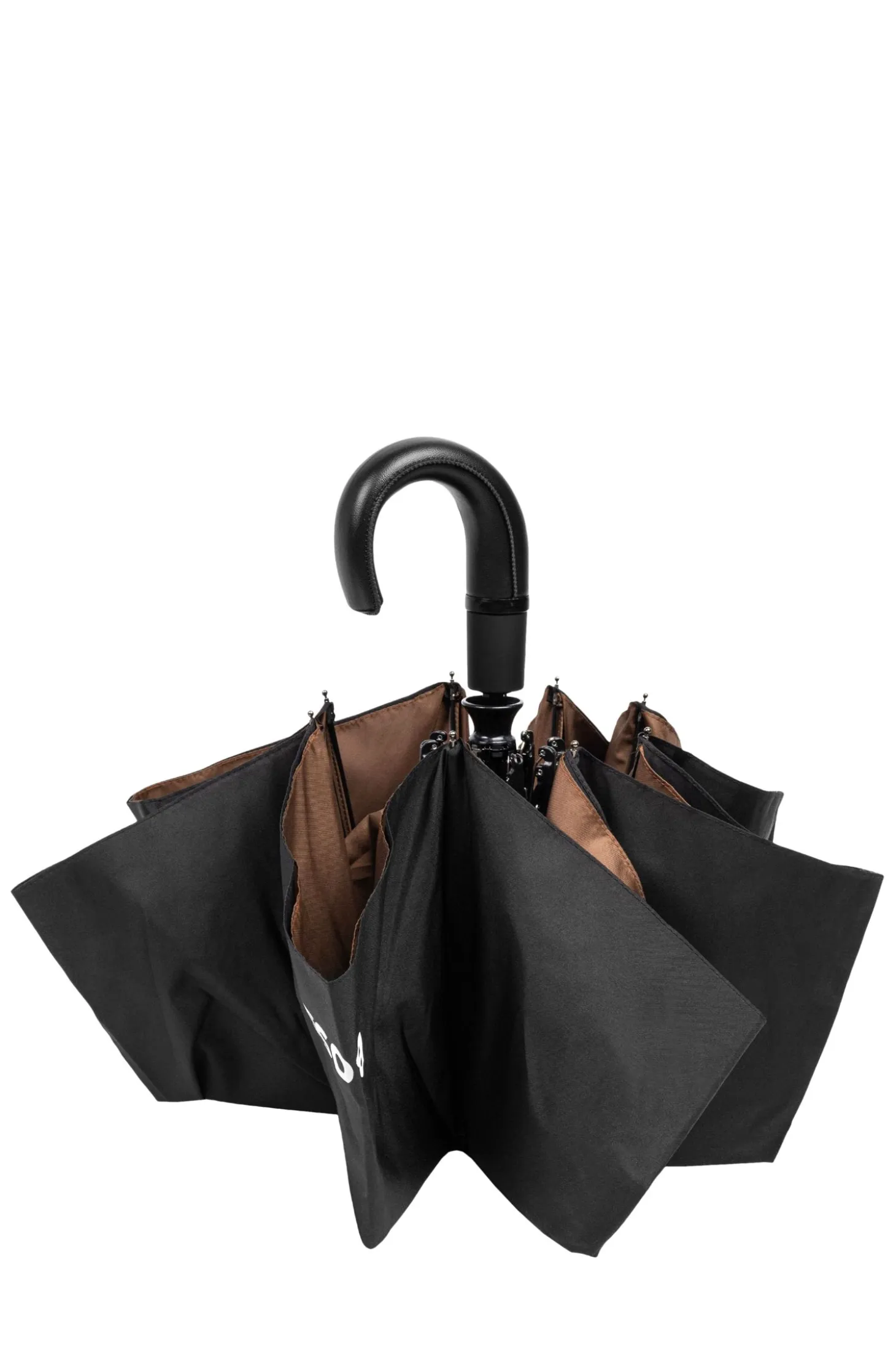 Black pocket umbrella with camel interior