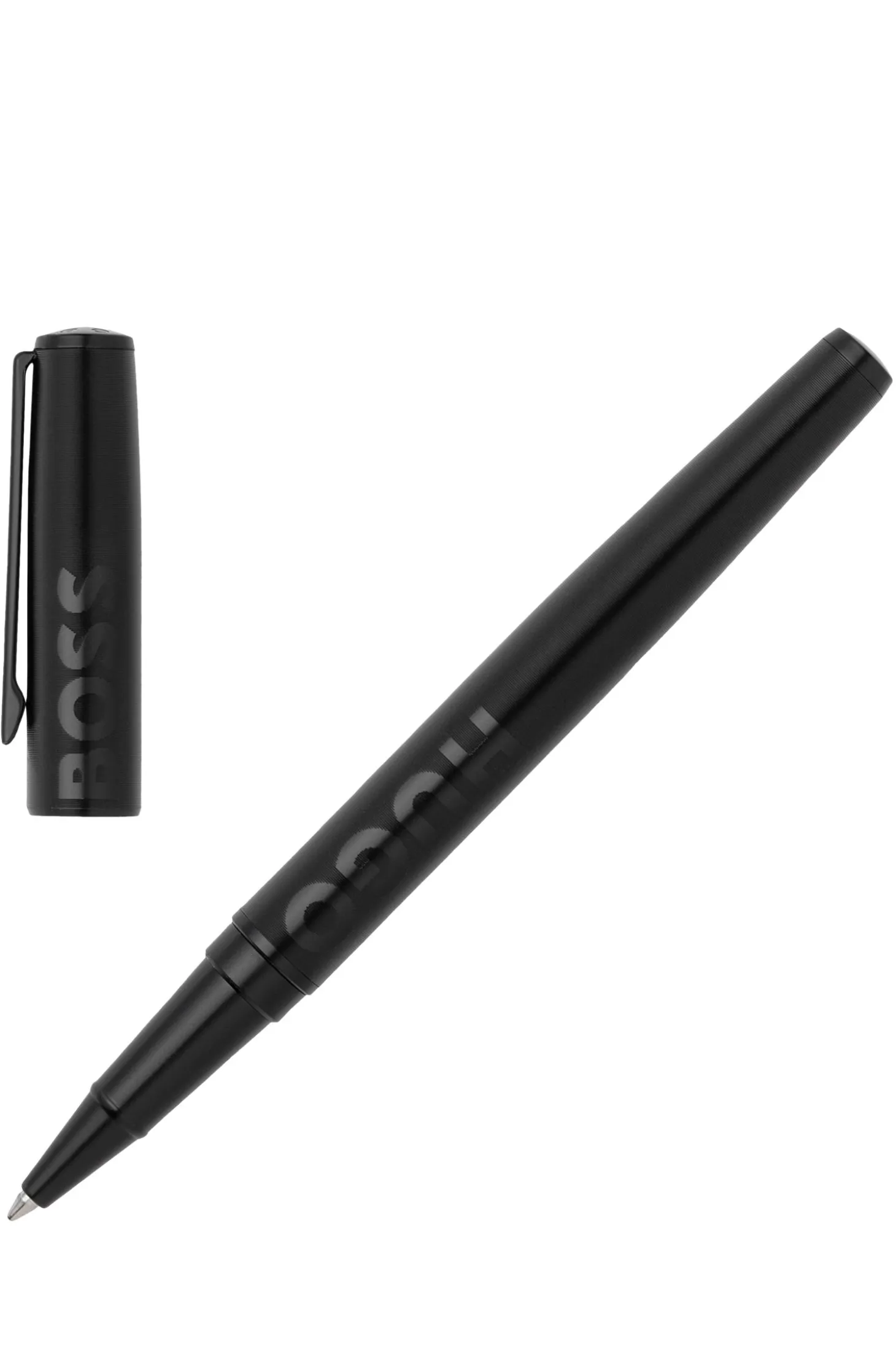 Black rollerball pen with tonal logo