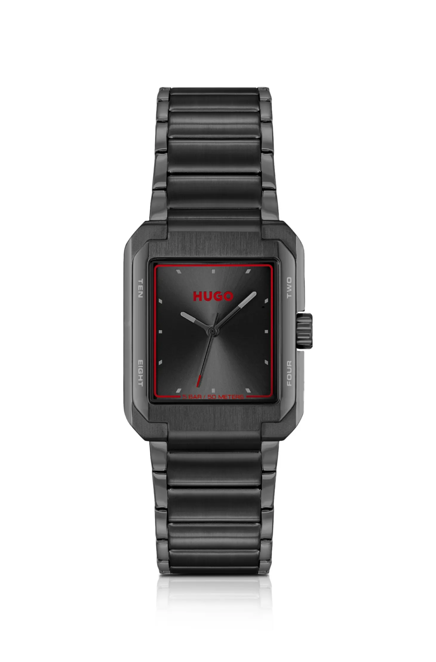 Black-steel watch with red accents