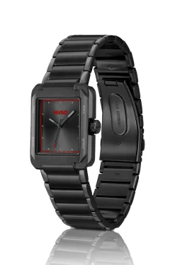 Black-steel watch with red accents