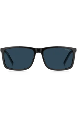 Black sunglasses with blue shaded lenses
