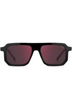 Black sunglasses with signature red accents