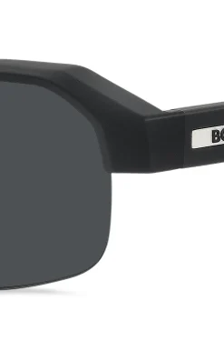 Black sunglasses with temple insert and logo