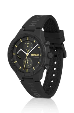 Black watch with silicone logo strap