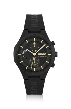 Black watch with silicone logo strap