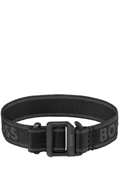 Black woven logo-strap cuff with adjustable buckle