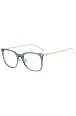 Blue-acetate optical frames with gold-tone temples