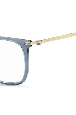 Blue-acetate optical frames with gold-tone temples