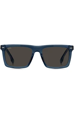 Blue-acetate sunglasses with patterned carbon-fibre temples