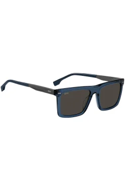 Blue-acetate sunglasses with patterned carbon-fibre temples