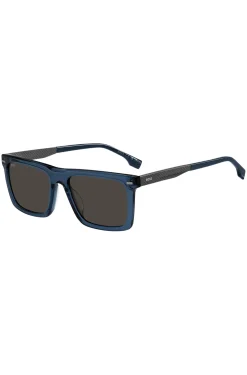 Blue-acetate sunglasses with patterned carbon-fibre temples