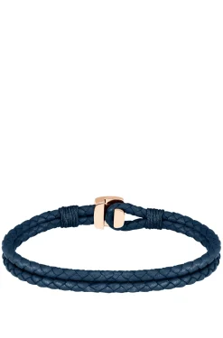 Blue braided-leather cuff with gold-tone closure