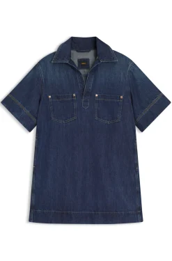 Blue-denim dress with Johnny collar
