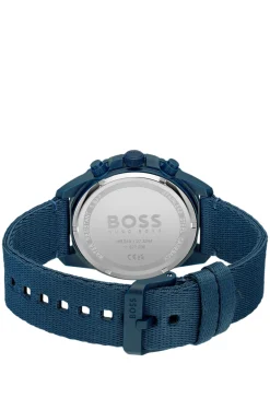 Blue-dial chronograph watch with fabric strap