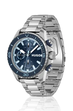 Blue-dial watch with link bracelet
