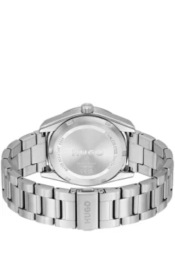 Blue-dial watch with stainless-steel bracelet