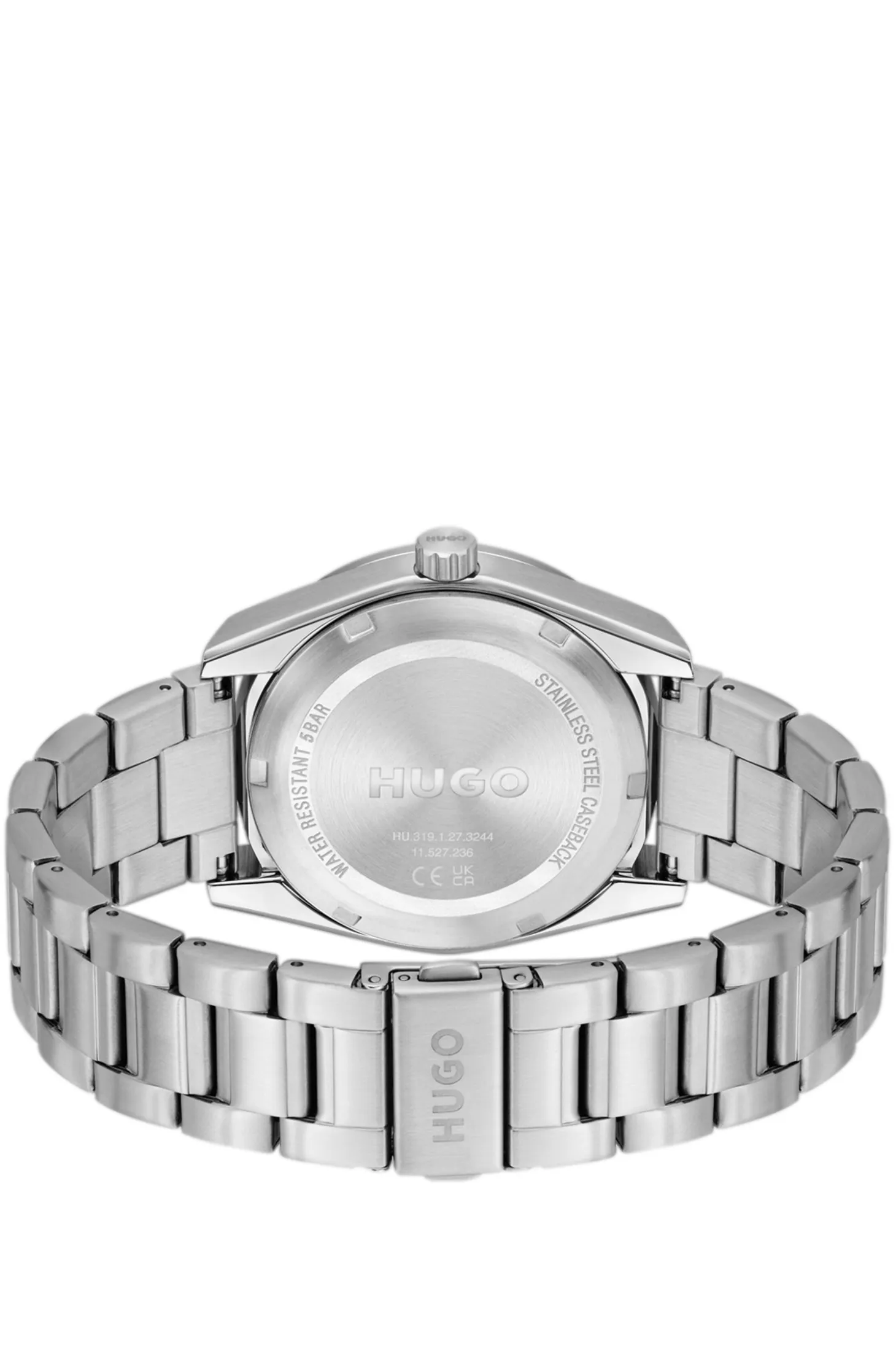 Blue-dial watch with stainless-steel bracelet