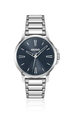Blue-dial watch with steel bracelet