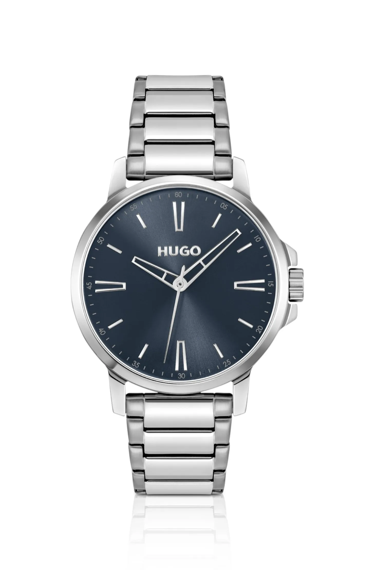 Blue-dial watch with steel bracelet