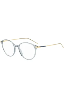Blue-grey optical frames with gold-tone trims