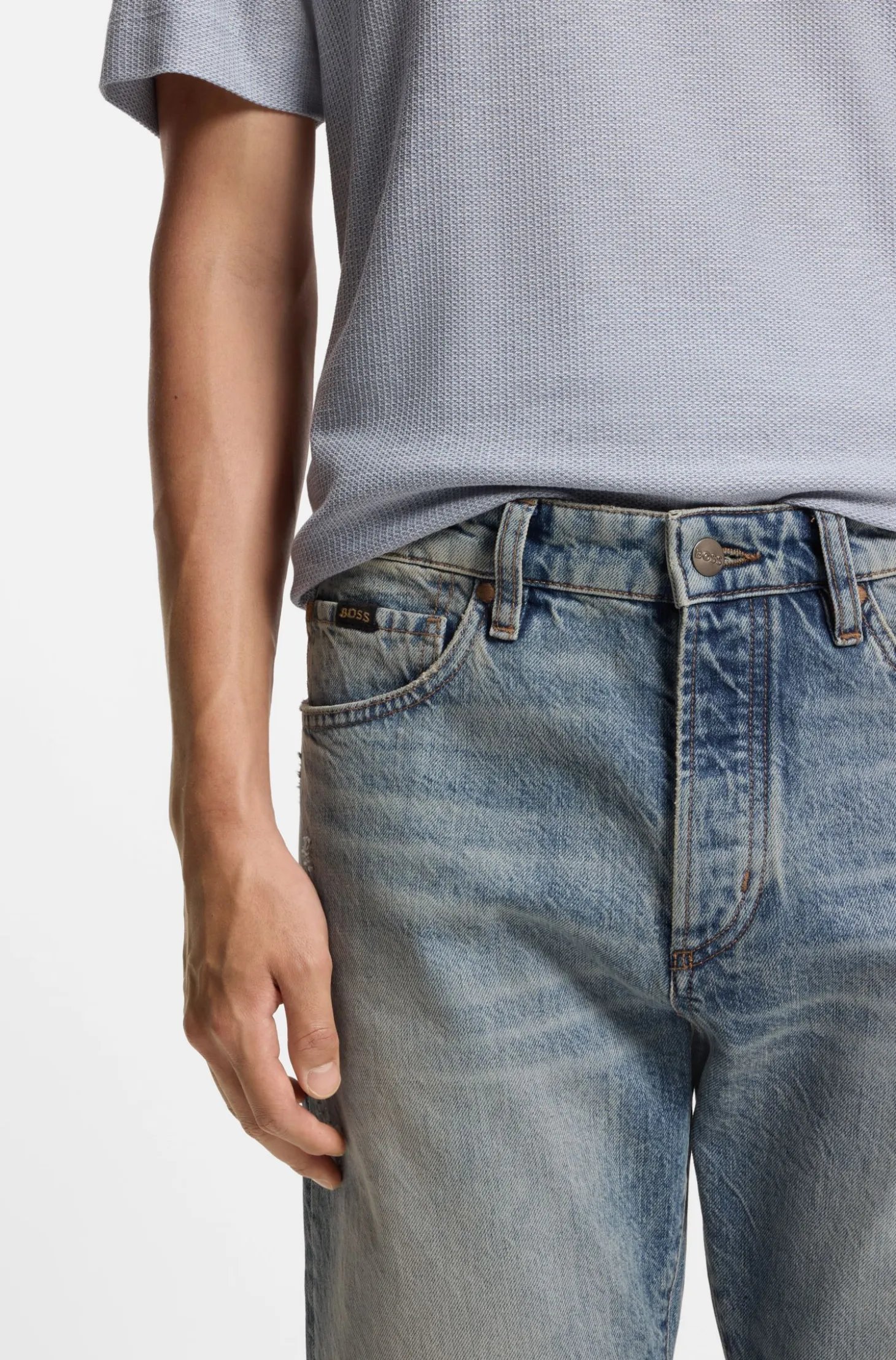 Blue jeans in stonewashed Japanese denim