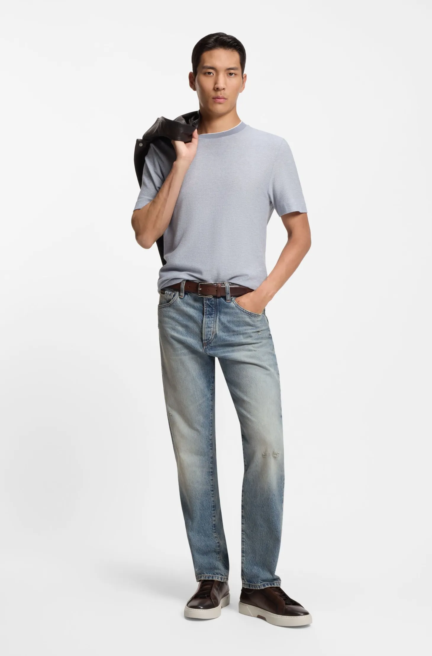 Blue jeans in stonewashed Japanese denim