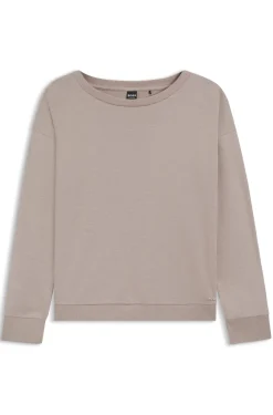Boat-neck sweatshirt in melange jersey with logo plate