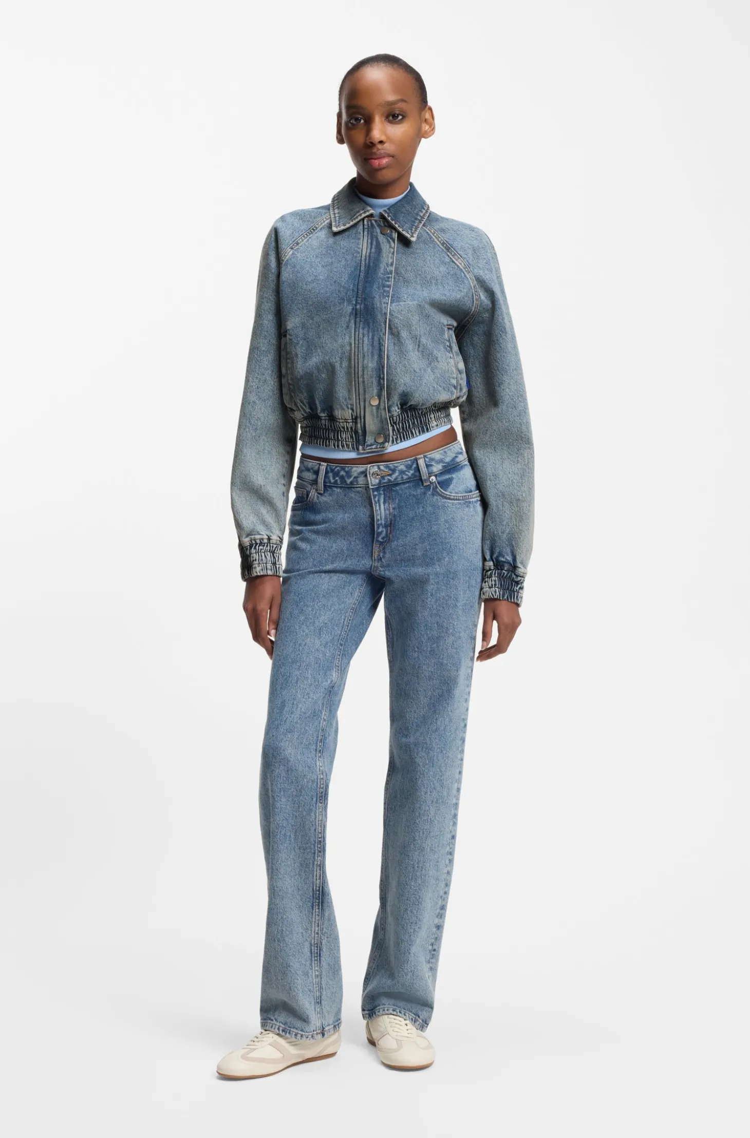 Bomber jacket in blue stretch denim