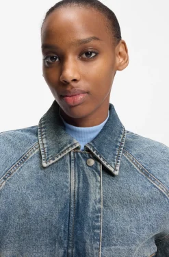 Bomber jacket in blue stretch denim